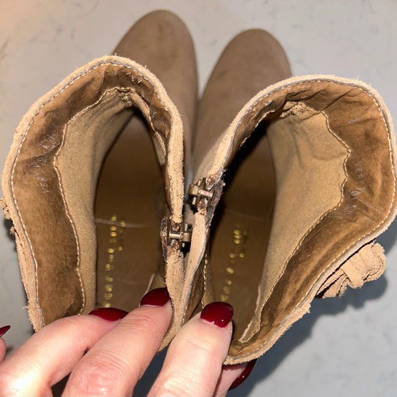 Very Volatile Dreamcatch Suede Leather Fringe Stacked Block Heel Ankle Boots - Picture 14 of 16